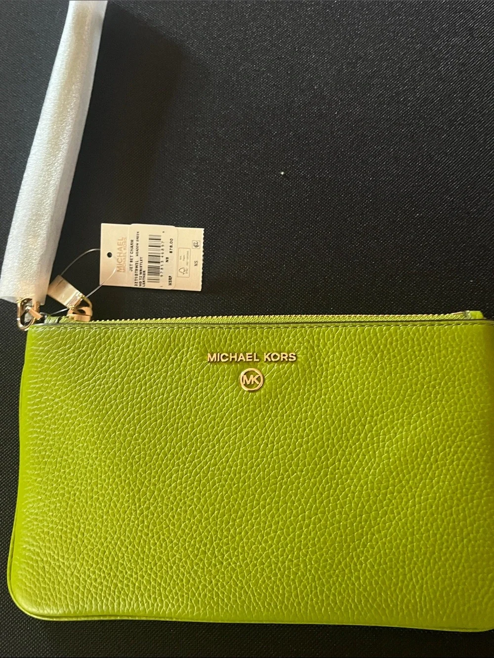 Michael Kors Lime Green Pebbled Leather Wristlet NEW